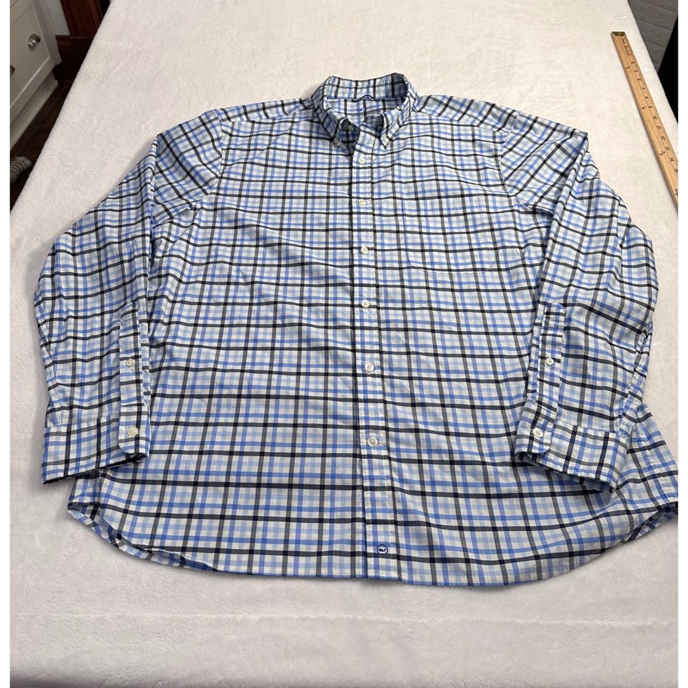 Vineyard Vines On-The-Go Performance Shirt XL Blue Plaid brrr Cooling Stretch